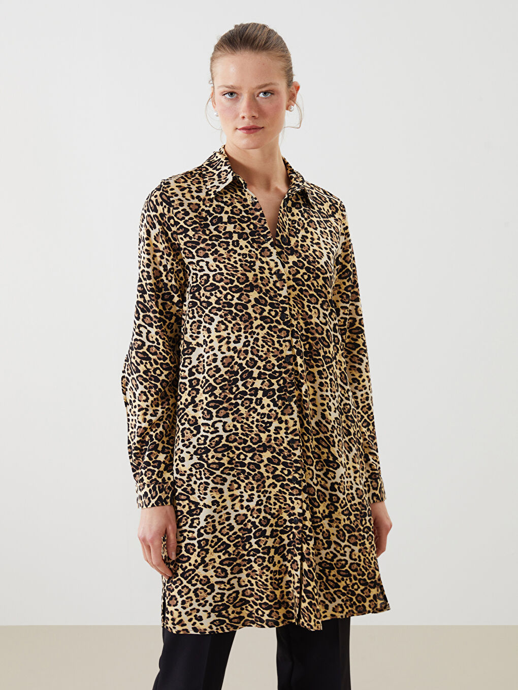 Leopard Print Women's Shirt Tunic -S5DF54Z8-SW5