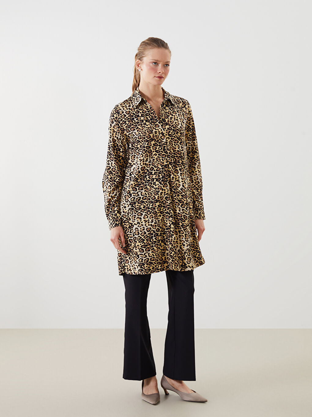 Leopard Print Women's Shirt Tunic -S5DF54Z8-SW5