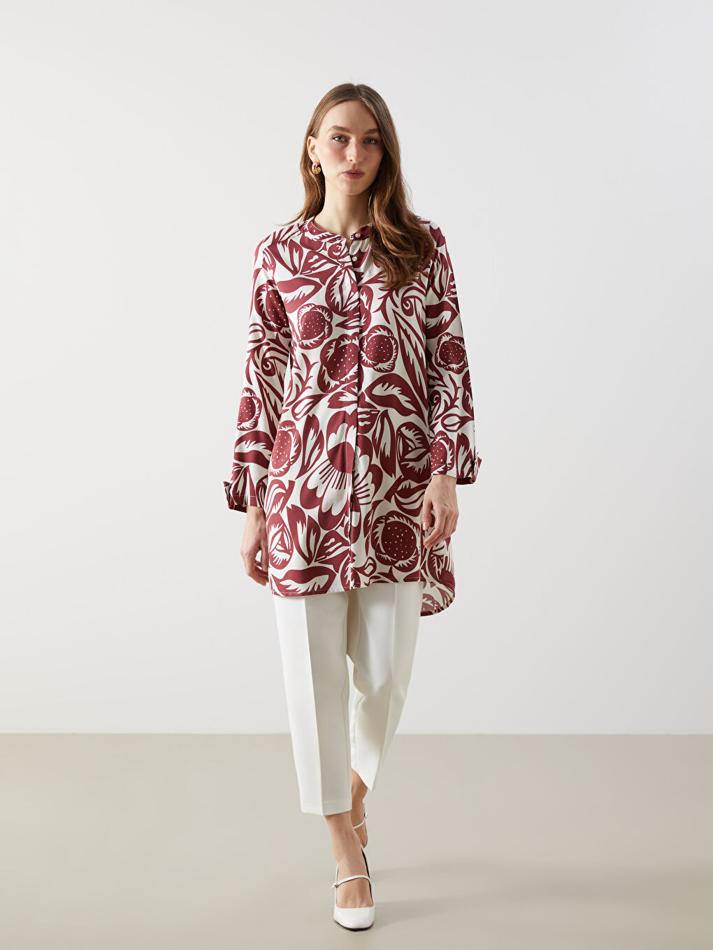 Grandad Collar Floral Women's Shirt Tunic -S5DF57Z8-LTE