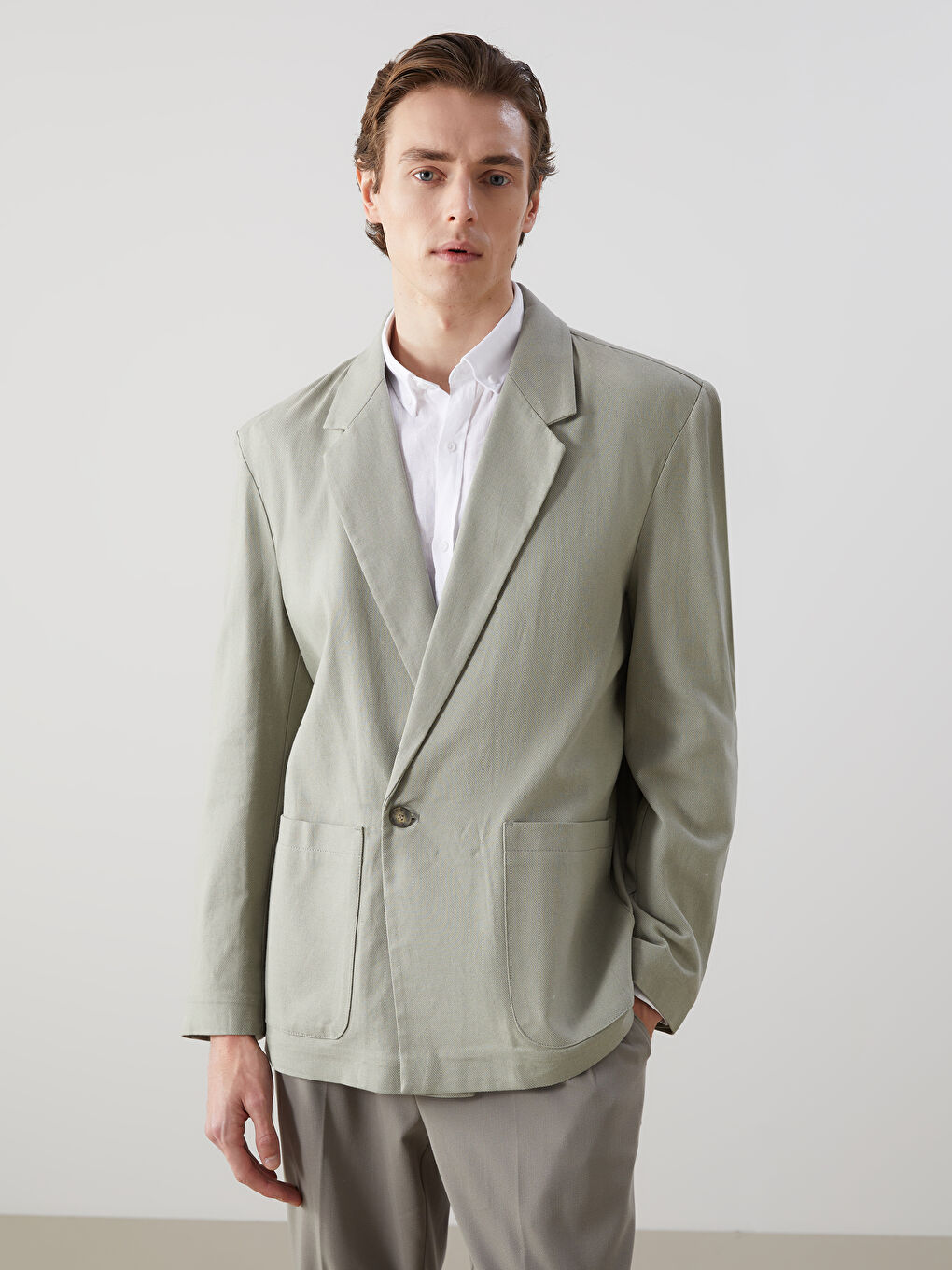 Relaxed Fit Linen Look Men's Blazer Jacket -S5DF70Z8-GNZ