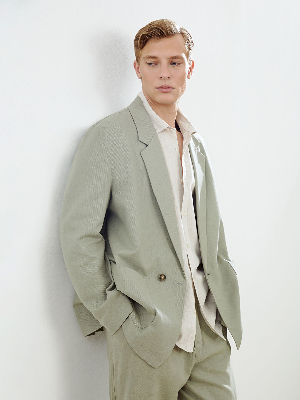 Relaxed Fit Linen Look Men's Blazer Jacket -S5DF70Z8-GNZ