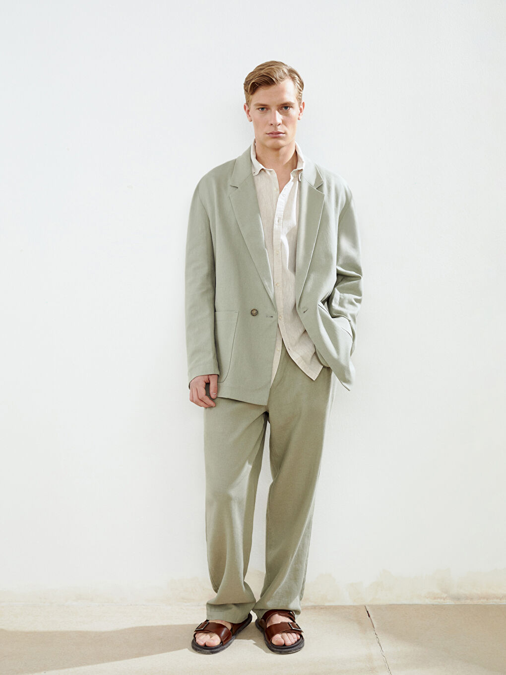 Relaxed Fit Linen Look Men's Blazer Jacket -S5DF70Z8-GNZ