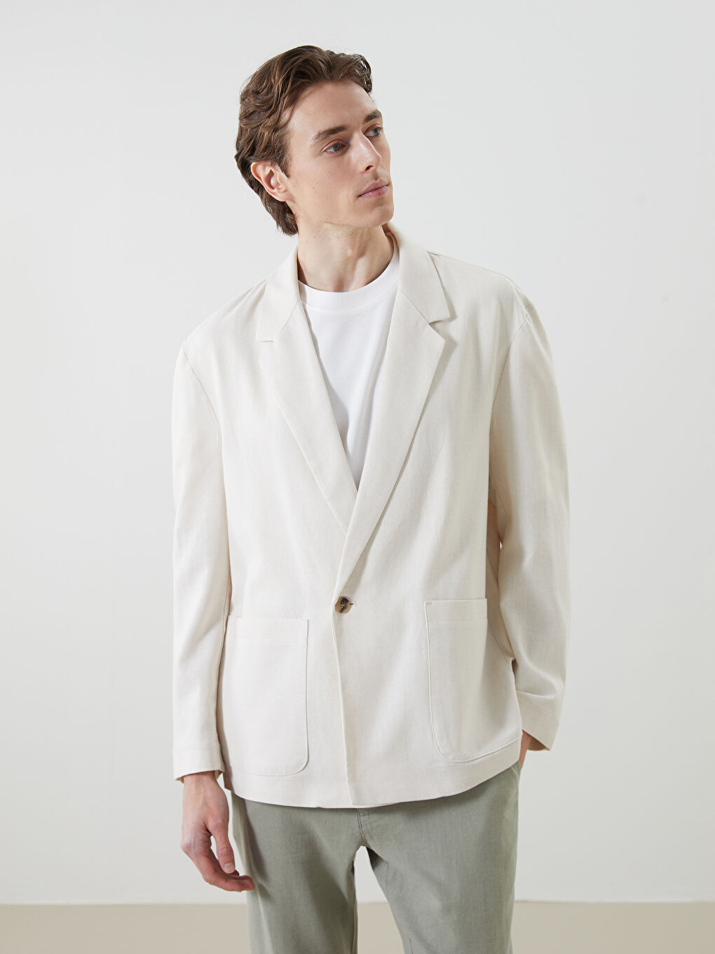Relaxed Fit Linen Look Men's Blazer Jacket -S5DF70Z8-VY9