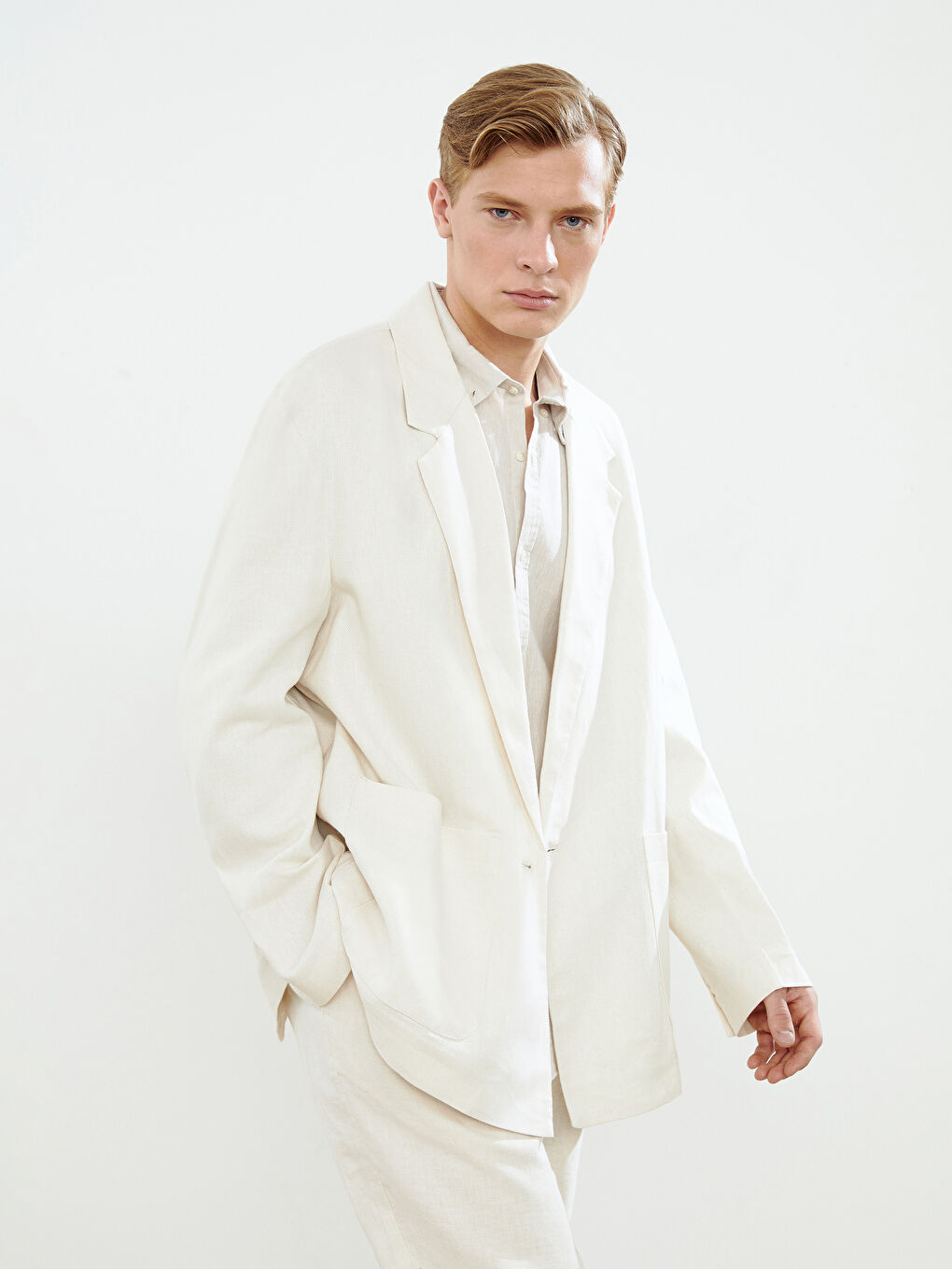 Relaxed Fit Linen Look Men's Blazer Jacket -S5DF70Z8-VY9