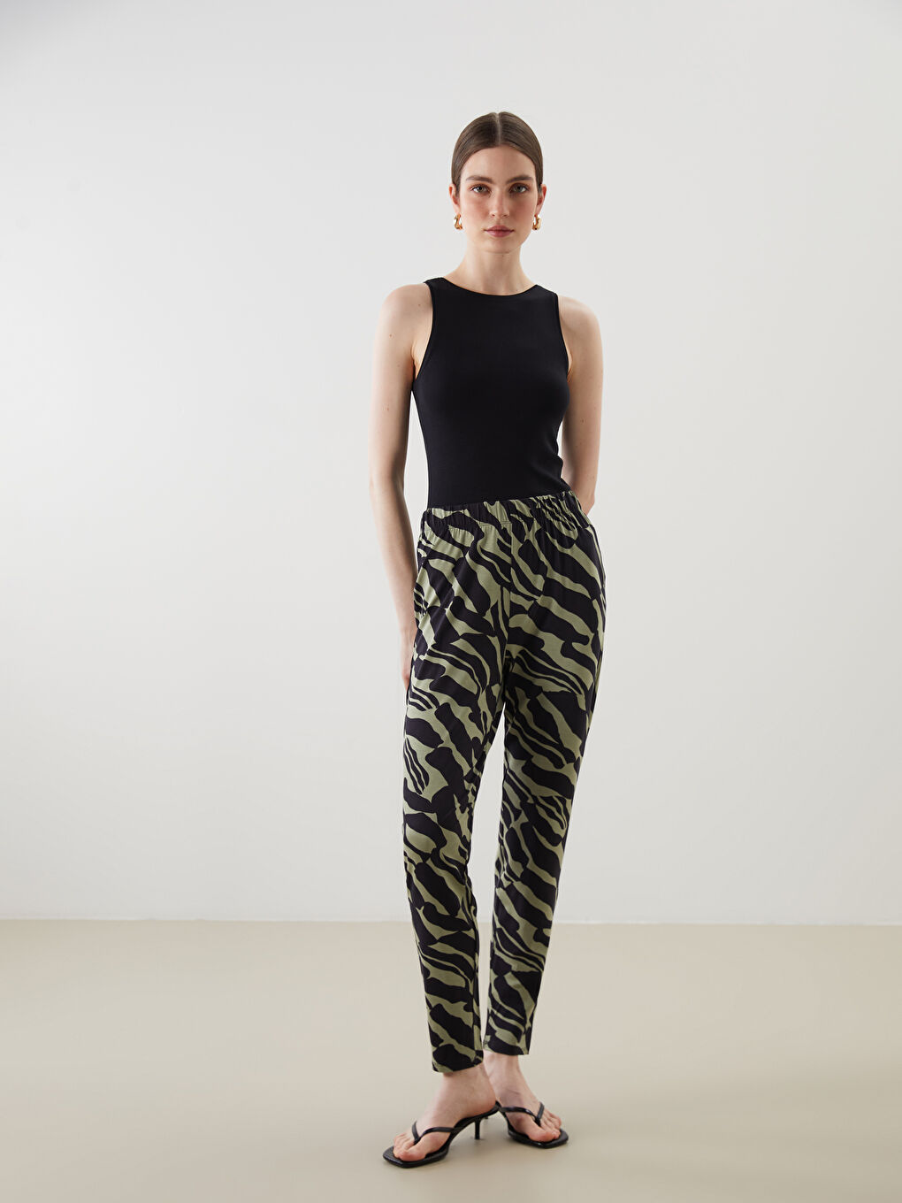 Elastic Waist Patterned Women's Trousers -S5DF74Z8-LS6