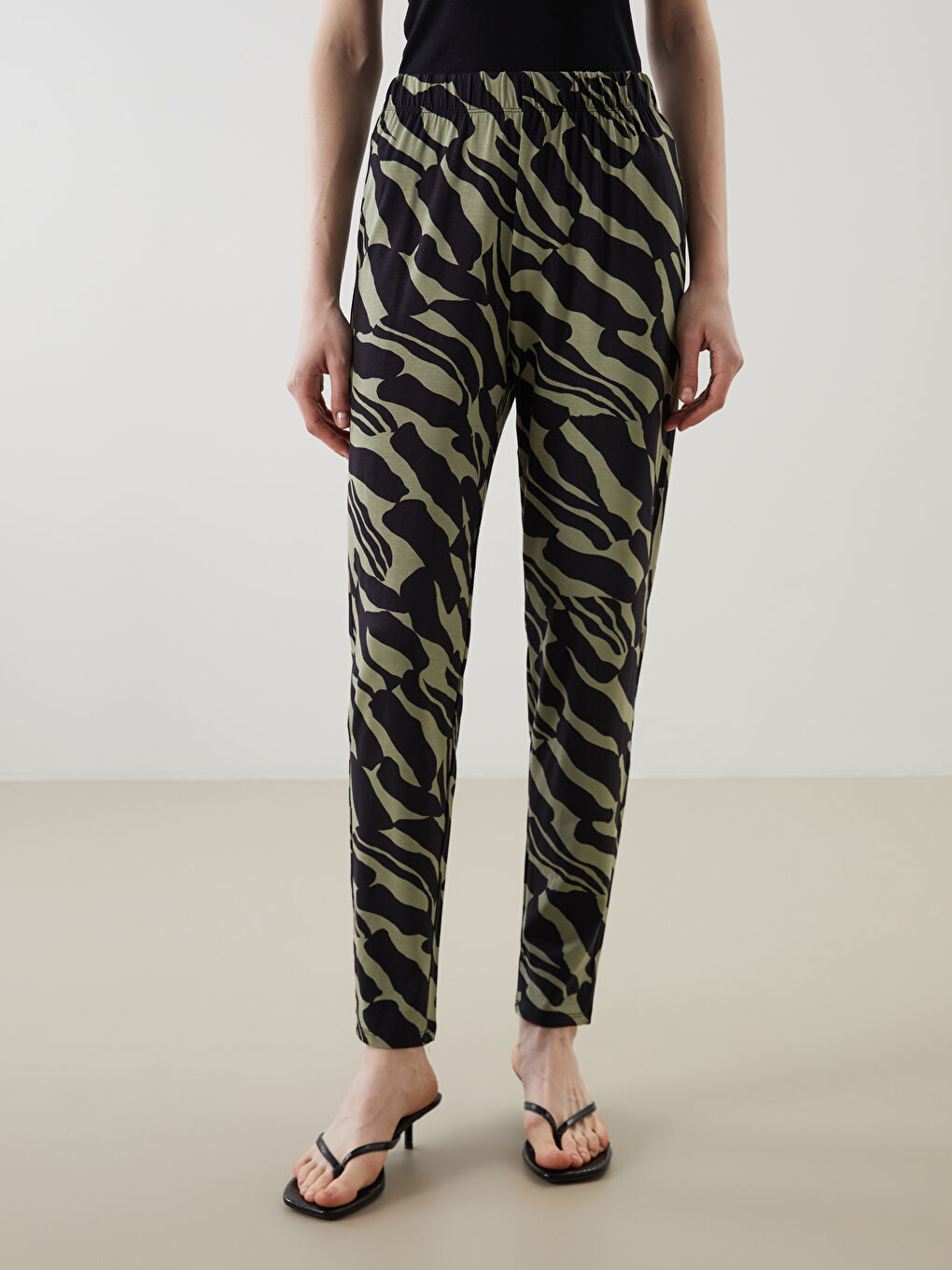 Elastic Waist Patterned Women's Trousers -S5DF74Z8-LS6