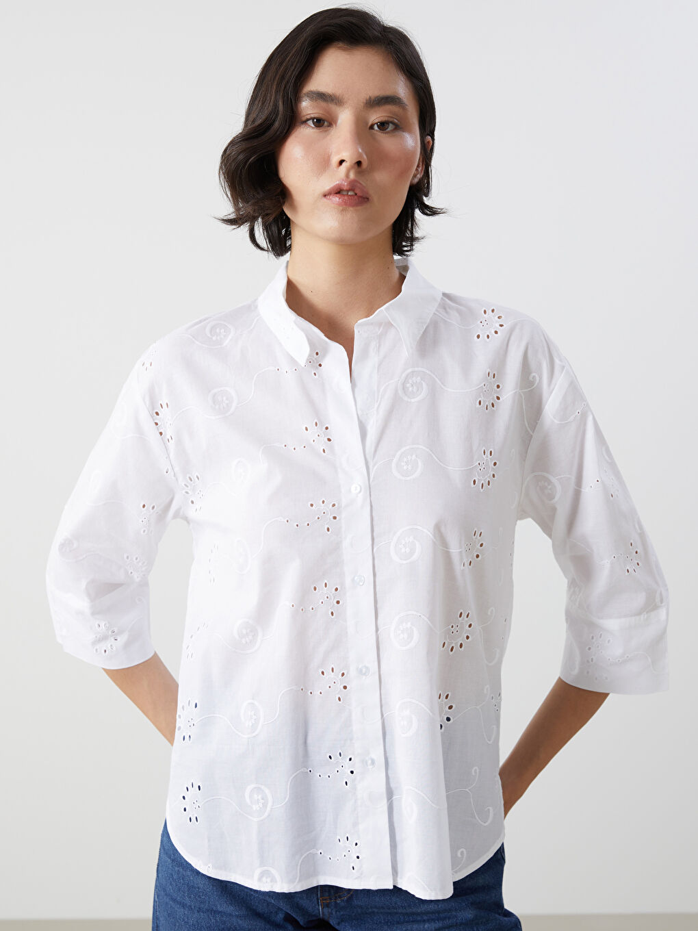 Openwork Oversize Women's Shirt -S5DG05Z8-R9J