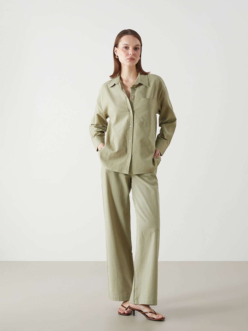LCW Vision Oversize Linen Blend Women's Shirt -S5DG07Z8-K6G