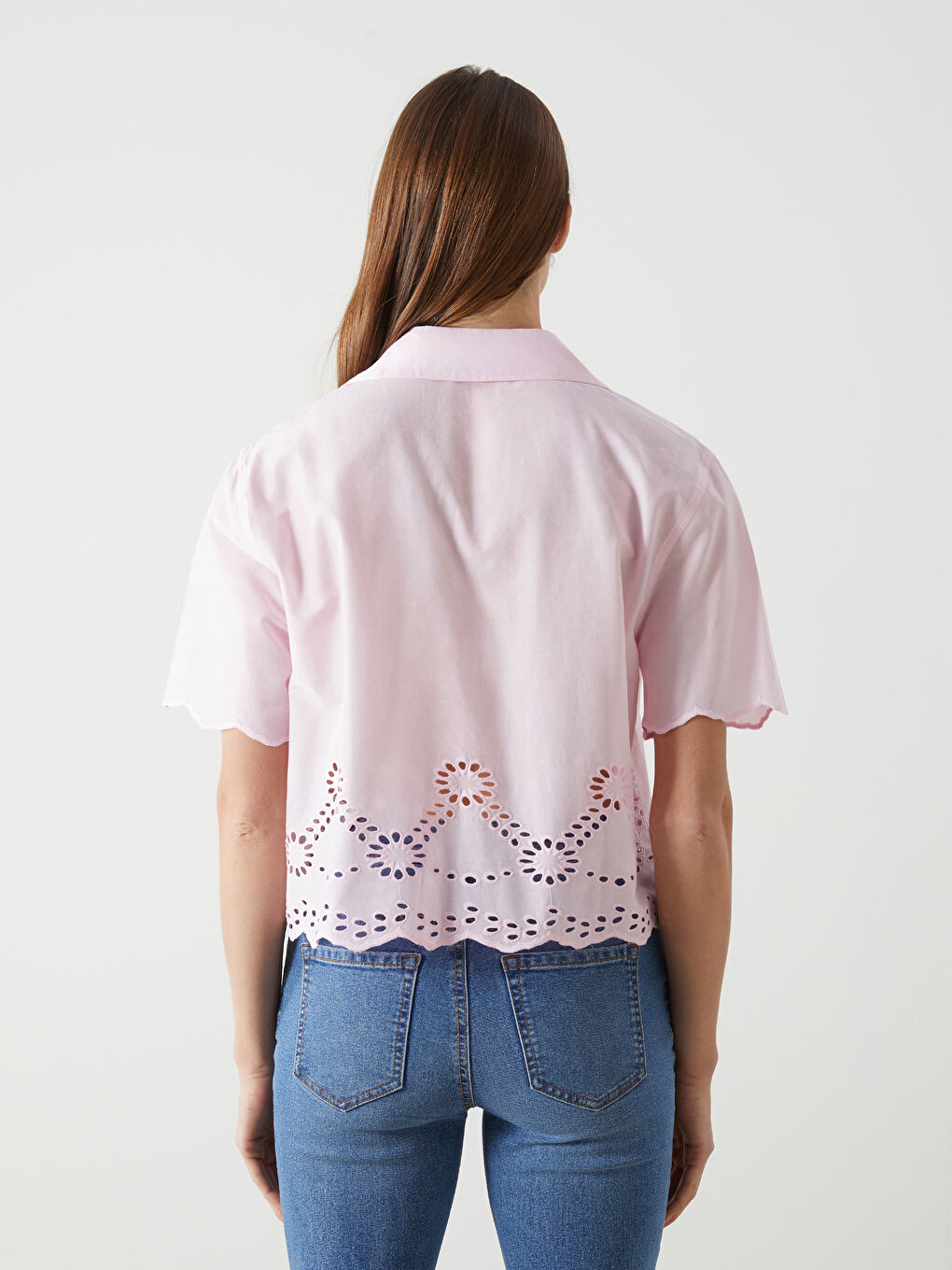 Collared Neck Hole-Knitted Broderie Women's Blouse -S5DG09Z8-DMQ