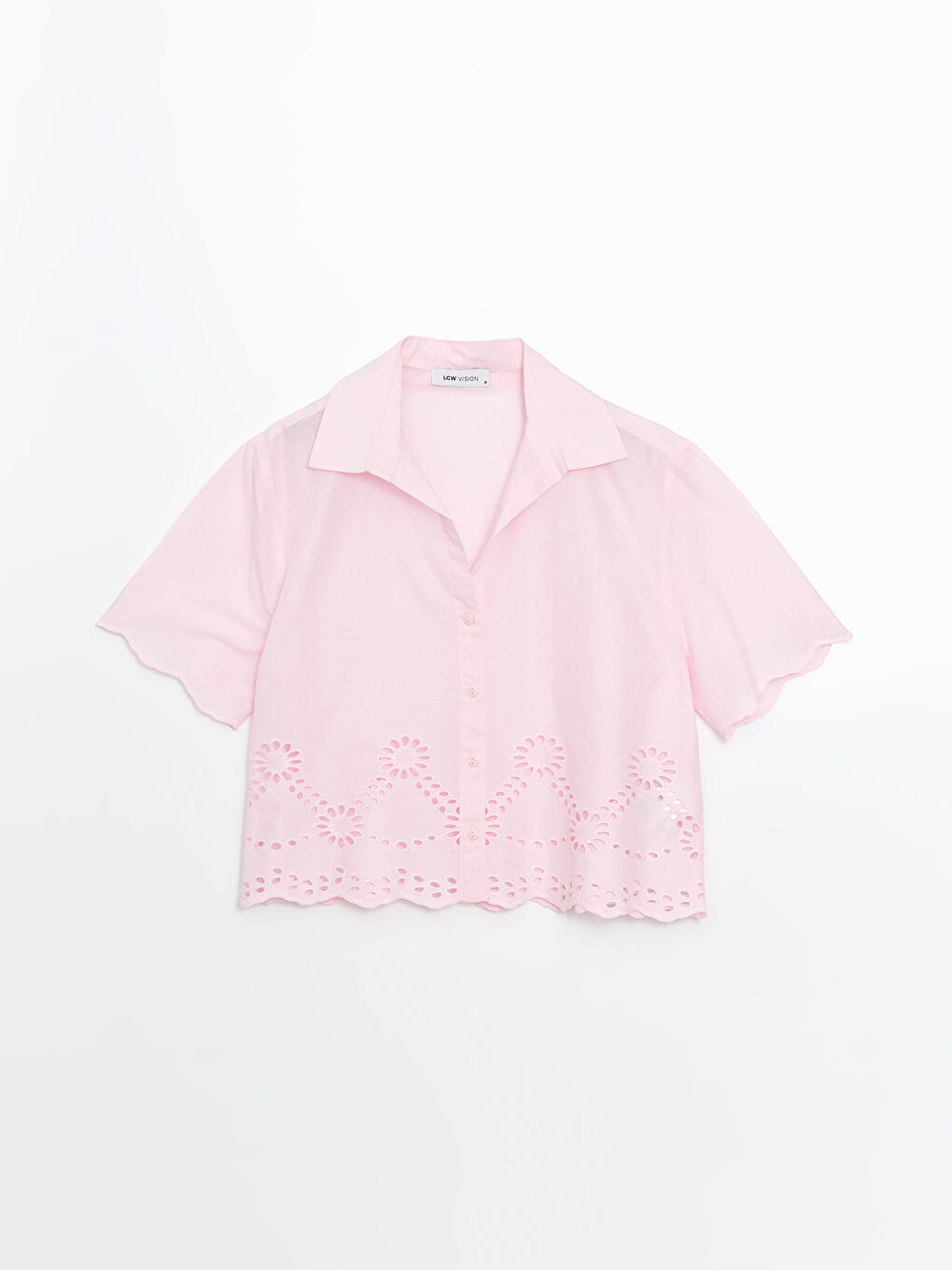 Collared Neck Hole-Knitted Broderie Women's Blouse -S5DG09Z8-DMQ