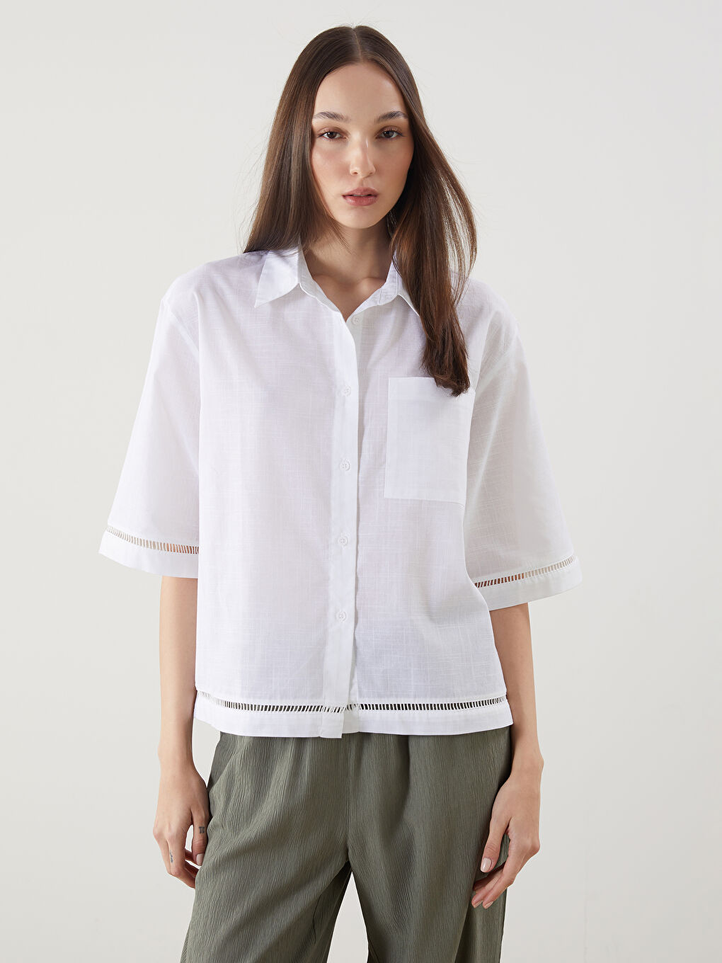Oversize Linen-Look Women's Shirt -S5DG10Z8-R9J