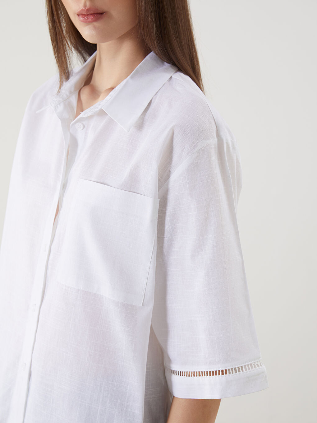 Oversize Linen-Look Women's Shirt -S5DG10Z8-R9J
