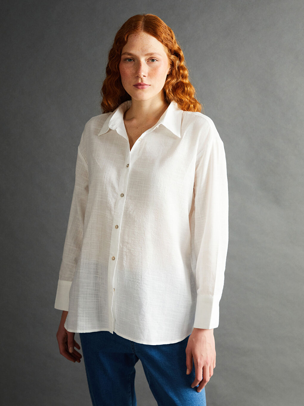 LCW Vision Ekru Loose Fit Kadın Gömlek