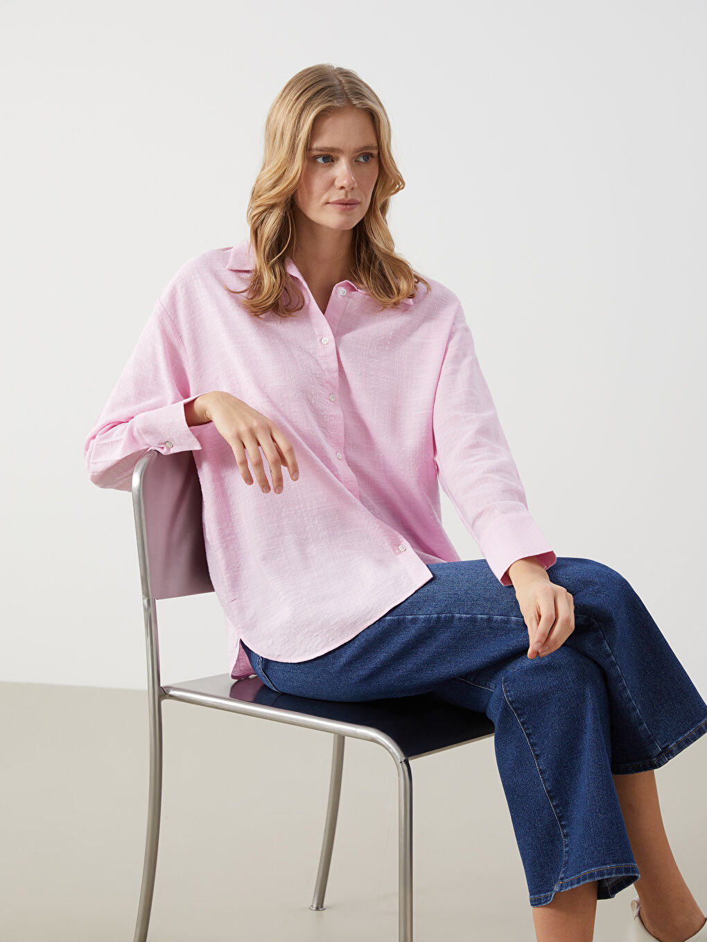 LCW Vision Pembe Loose Fit Kadın Gömlek