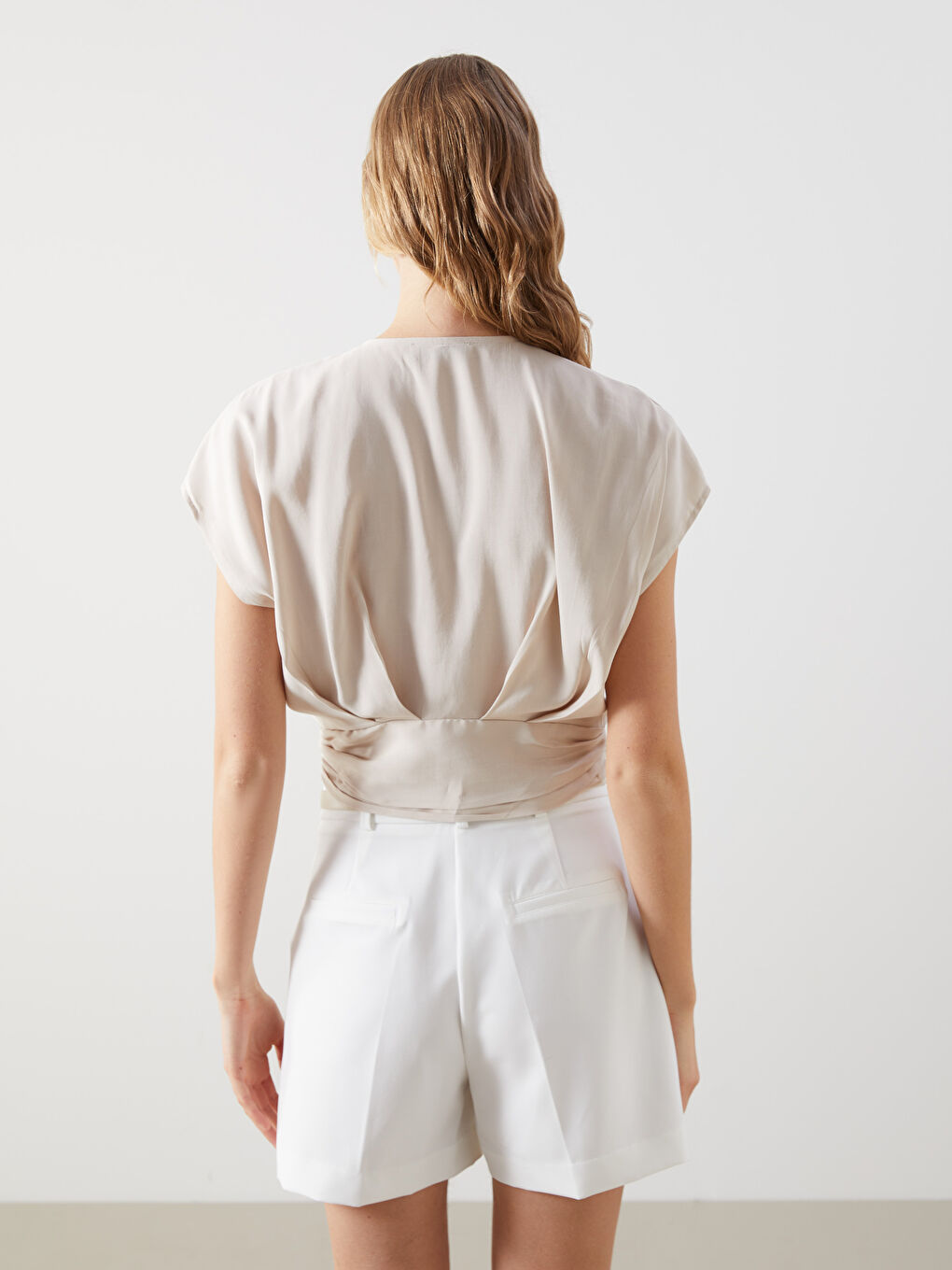 V-Neck Plain Ruched Women's Blouse -S5DG24Z8-DRR