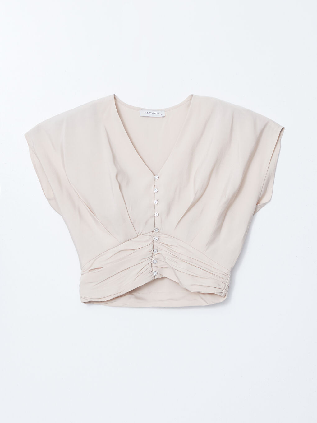 V-Neck Plain Ruched Women's Blouse -S5DG24Z8-DRR