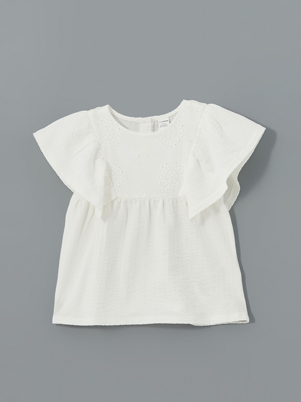 Girls' Embroidered Ruffled Crew Neck Blouse -S5DG33Z1-R9J