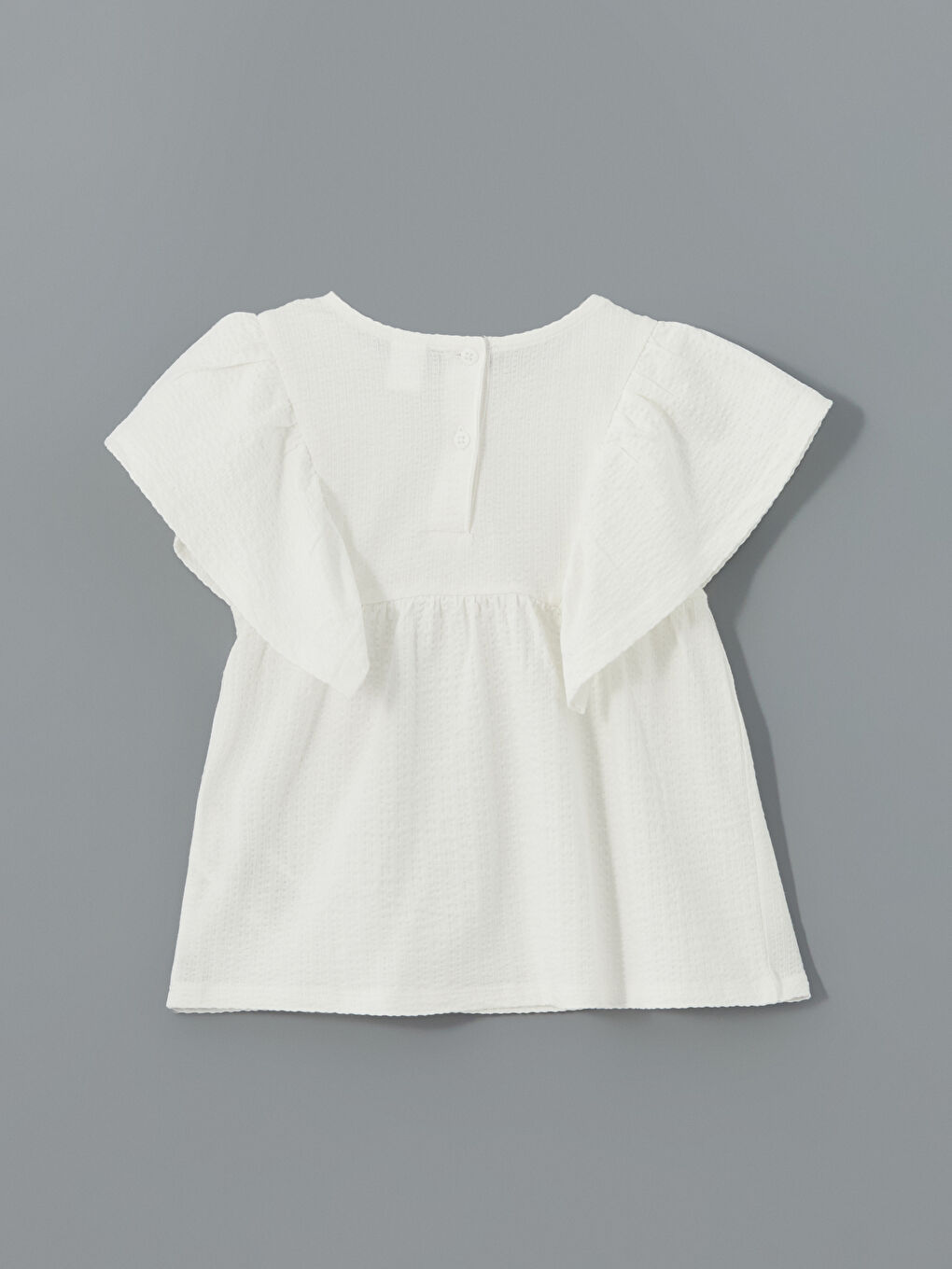 Girls' Embroidered Ruffled Crew Neck Blouse -S5DG33Z1-R9J