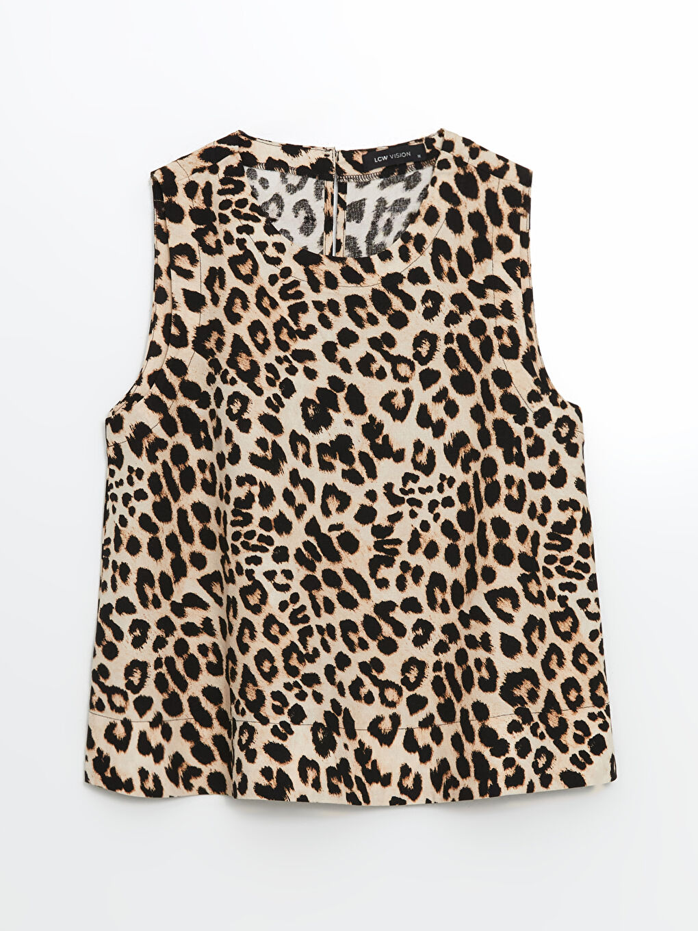 Kahverengi Bisiklet Yaka Leopar Desenli Kadın Bluz-4