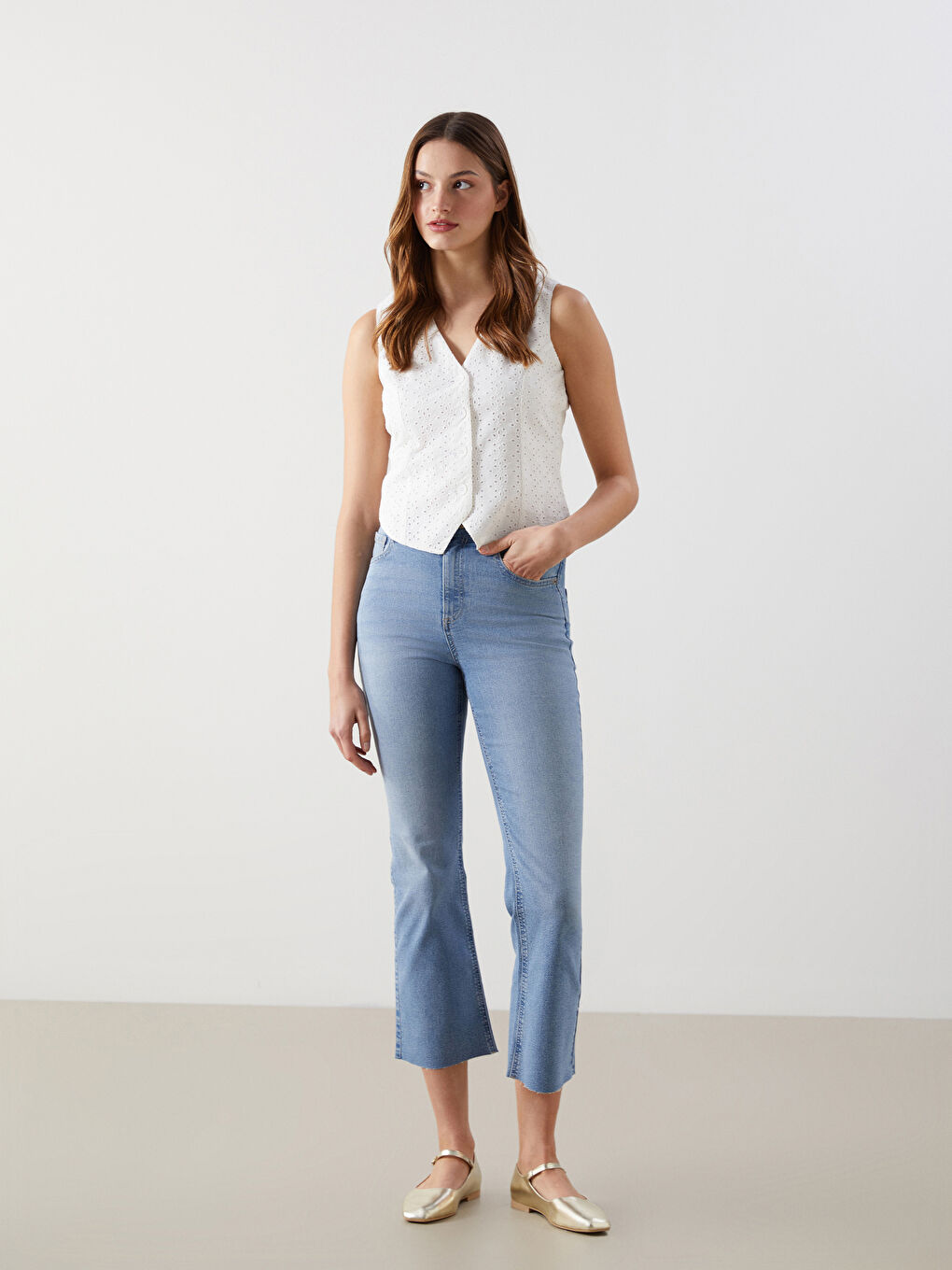 V Neck Embroidered Broderie Women's Classic Waistcoat -S5DG62Z8-J5E