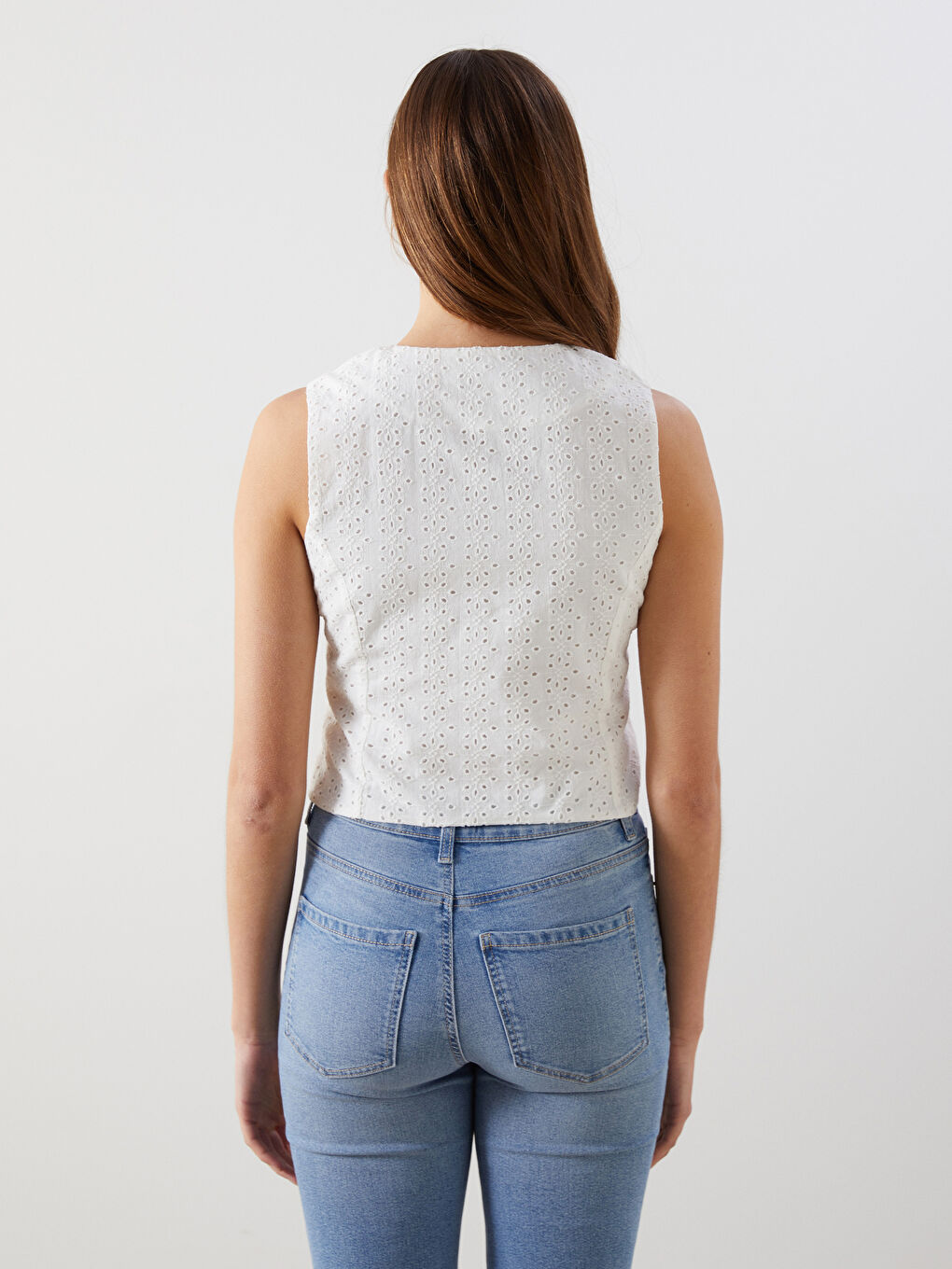 V Neck Embroidered Broderie Women's Classic Waistcoat -S5DG62Z8-J5E