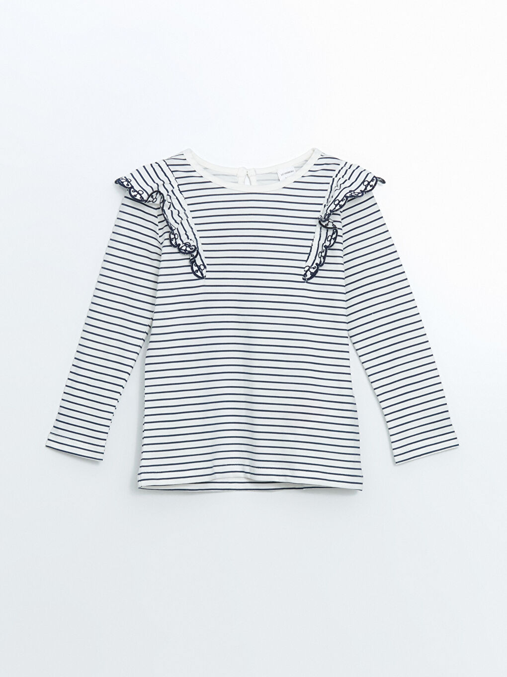 Lacivert Fırfırlı Çizgili Kız Çocuk Tişört ve Şort Etek 2'li-1