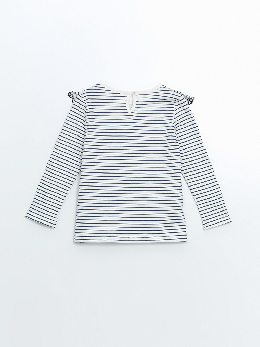 Lacivert Fırfırlı Çizgili Kız Çocuk Tişört ve Şort Etek 2'li-3