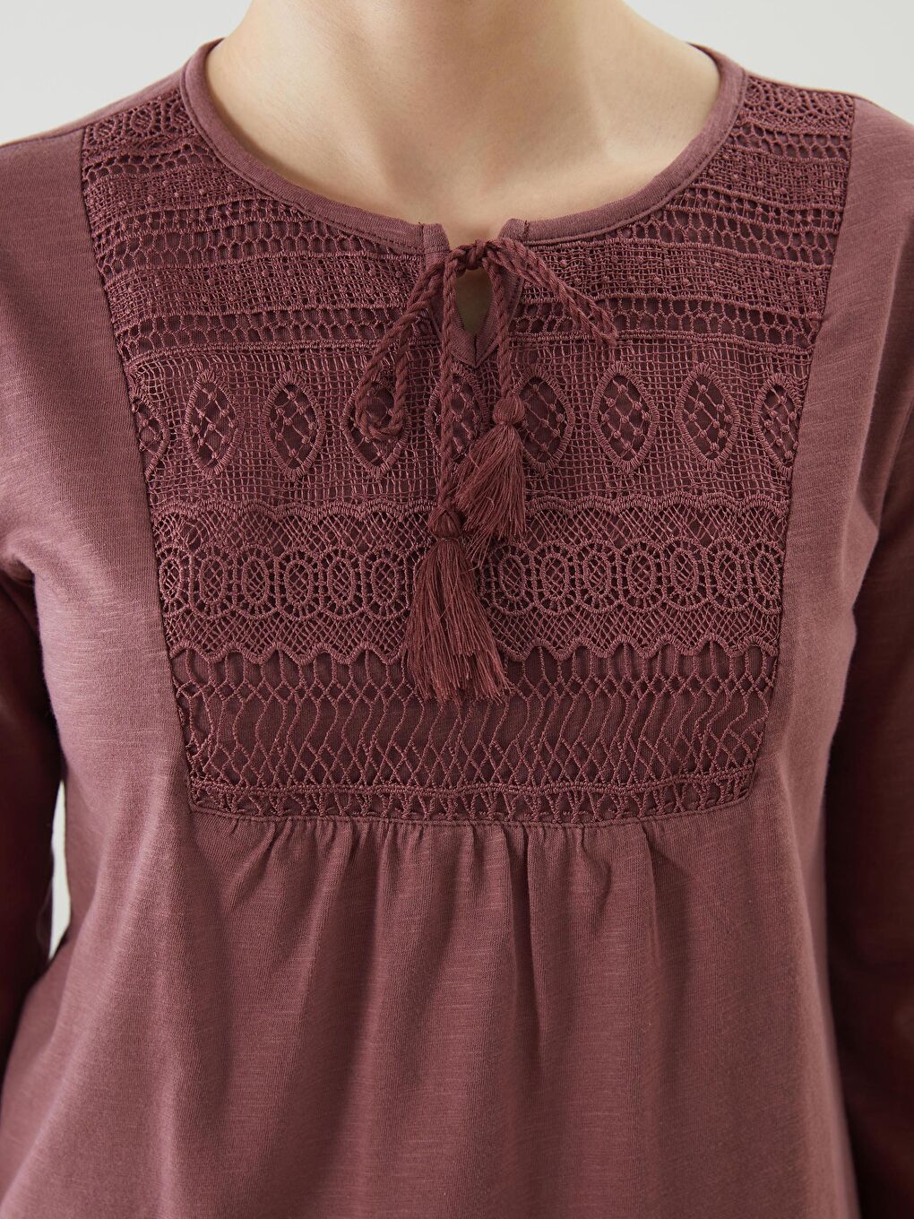 Tie Neck Embroidered Women's Blouse-2