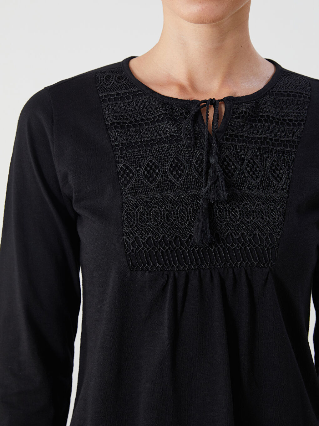 Women's Tie Neck Embroidered Blouse-4