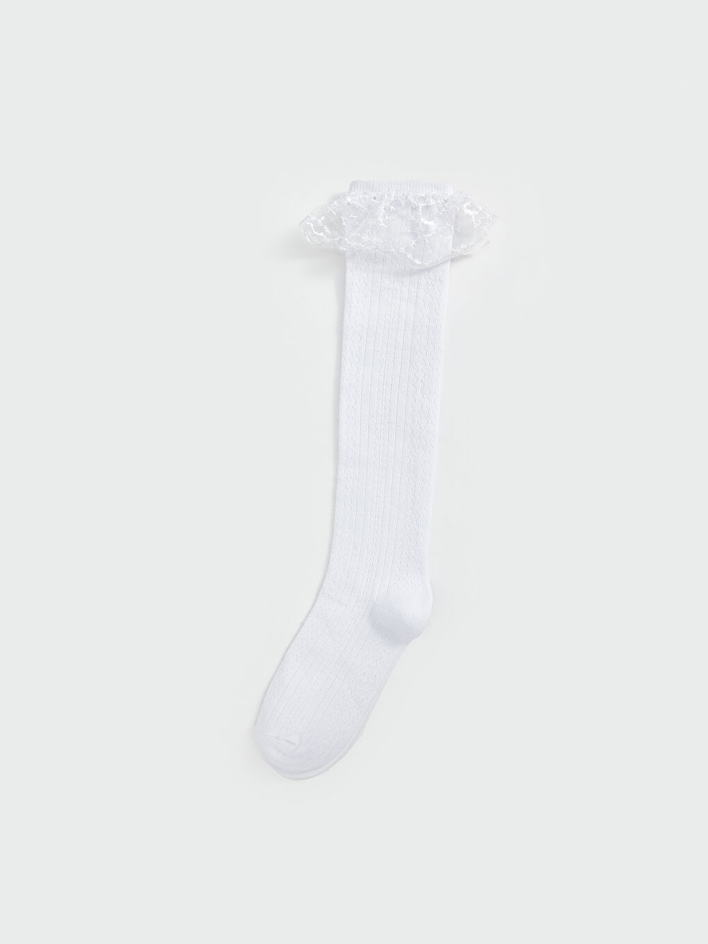 Girls' Knee-Cuff Socks with Lace Detail -S5DG83Z4-J5E