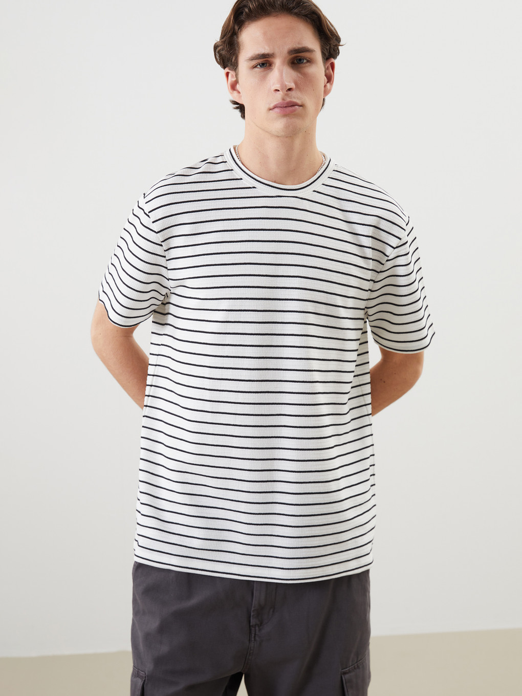 Crew Neck Short Sleeve Striped Jersey Men's T-shirt