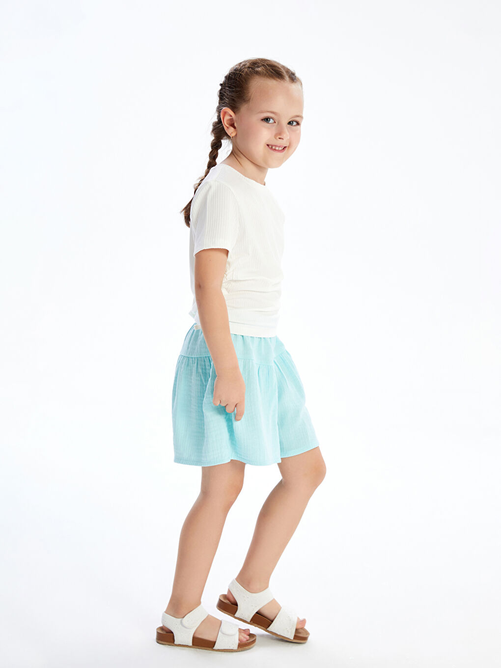 LCW Kids Beli Lastikli Basic Müslin Kız Çocuk Şort -S5DH08Z1-FZU