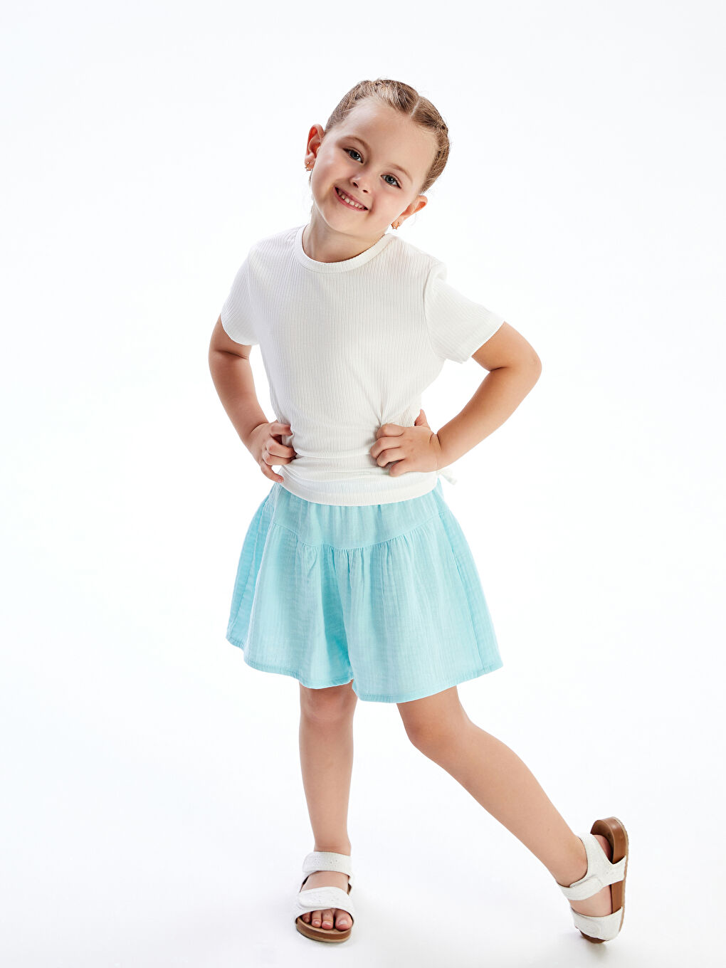 LCW Kids Beli Lastikli Basic Müslin Kız Çocuk Şort -S5DH08Z1-FZU