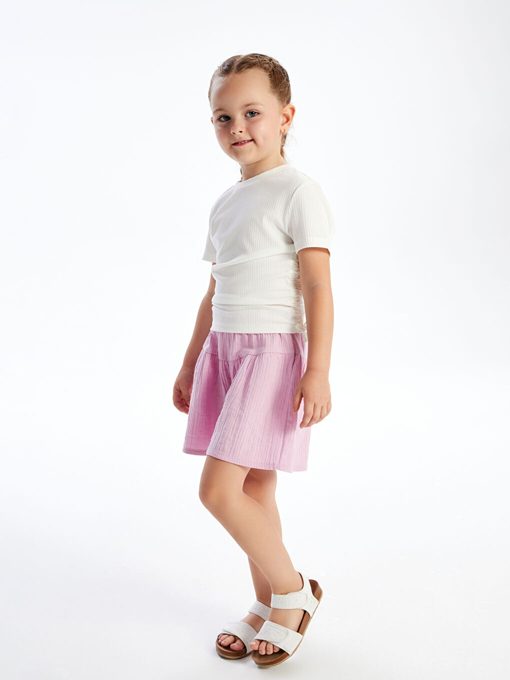 Lila Beli Lastikli Basic Müslin Kız Çocuk Şort