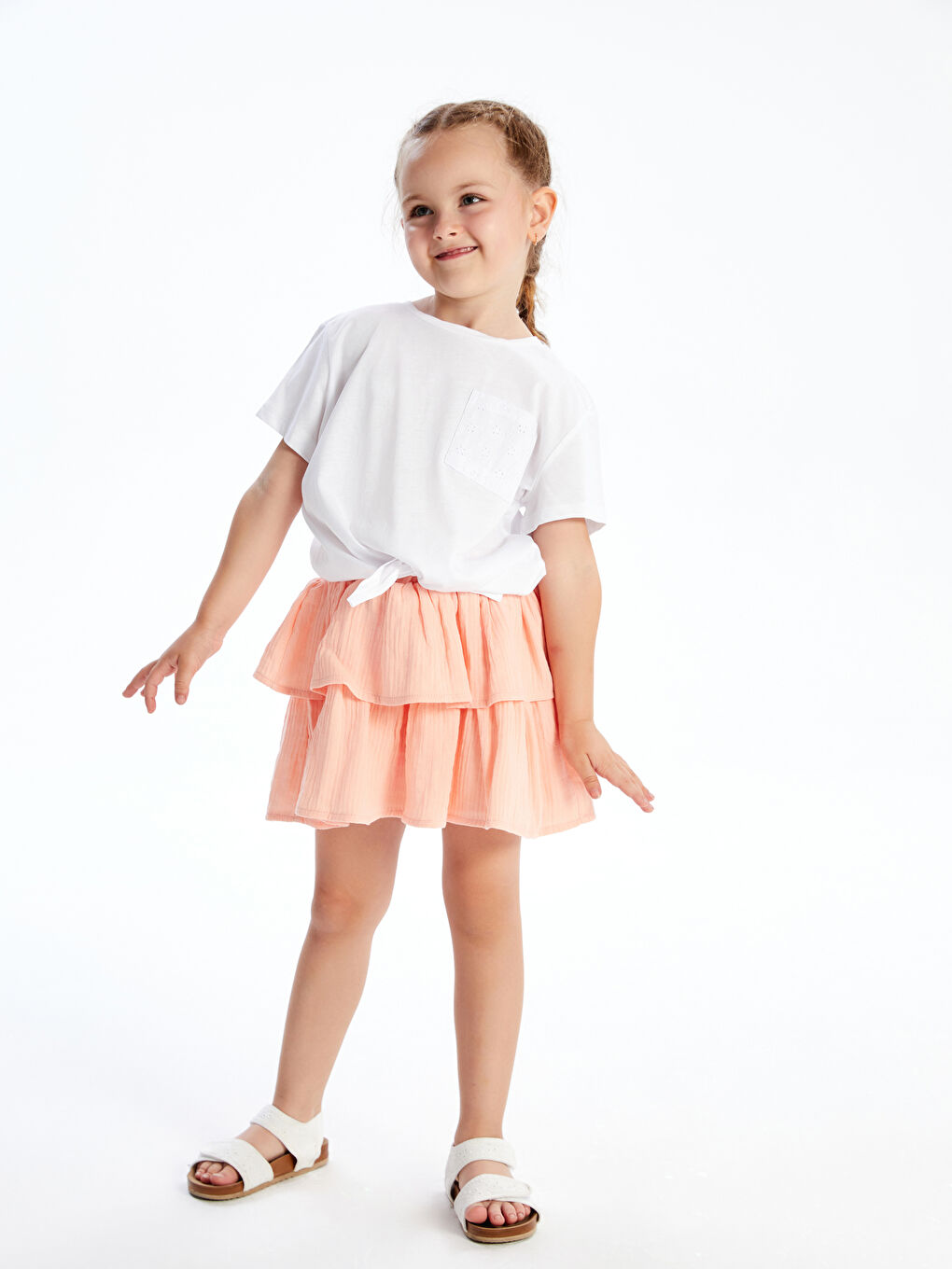 LCW Kids Elastic Waist Pleated Girl's Shorts Skirt -S5DH09Z1-G6S