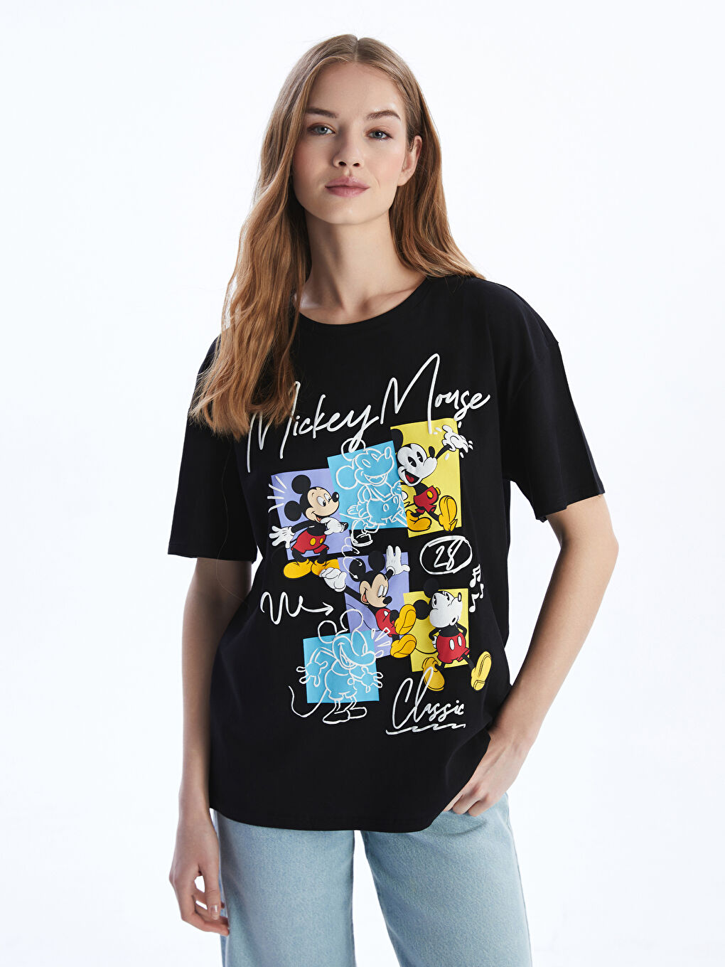 Crew Neck Mickey Mouse Printed Women's T-Shirt -S5DH30Z8-CVL