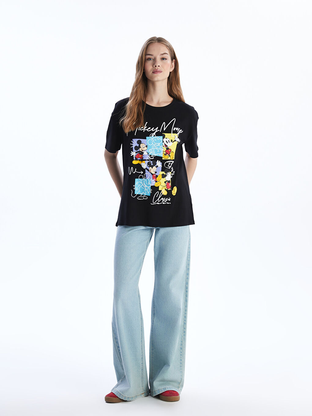 Crew Neck Mickey Mouse Printed Women's T-Shirt -S5DH30Z8-CVL