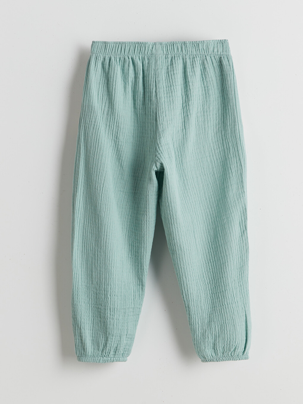 Yeşil Beli Lastikli Dokulu Kız Çocuk Jogger Pantolon-1
