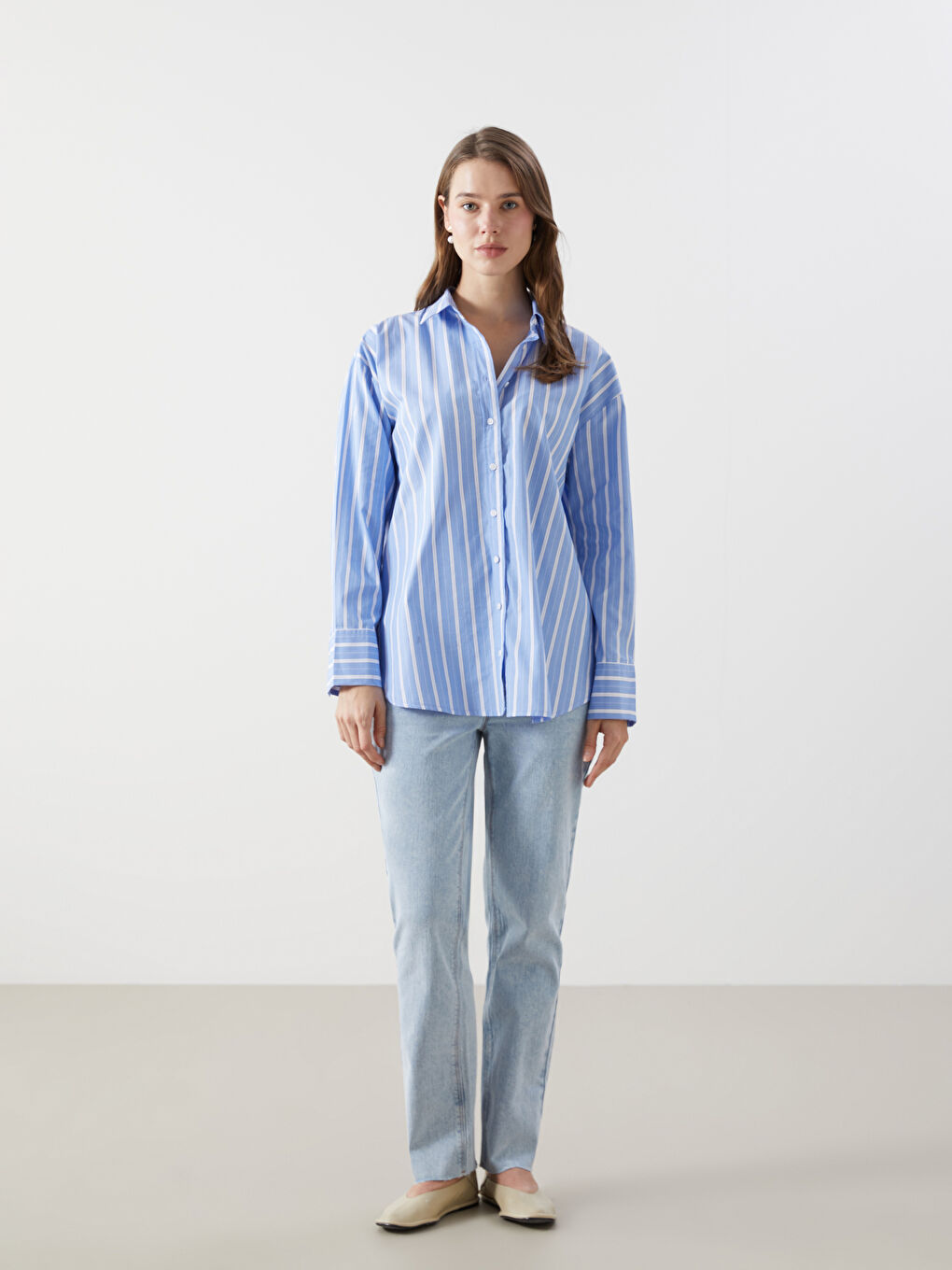 Striped Oversize Poplin Women's Shirt -S5DH80Z8-LEN