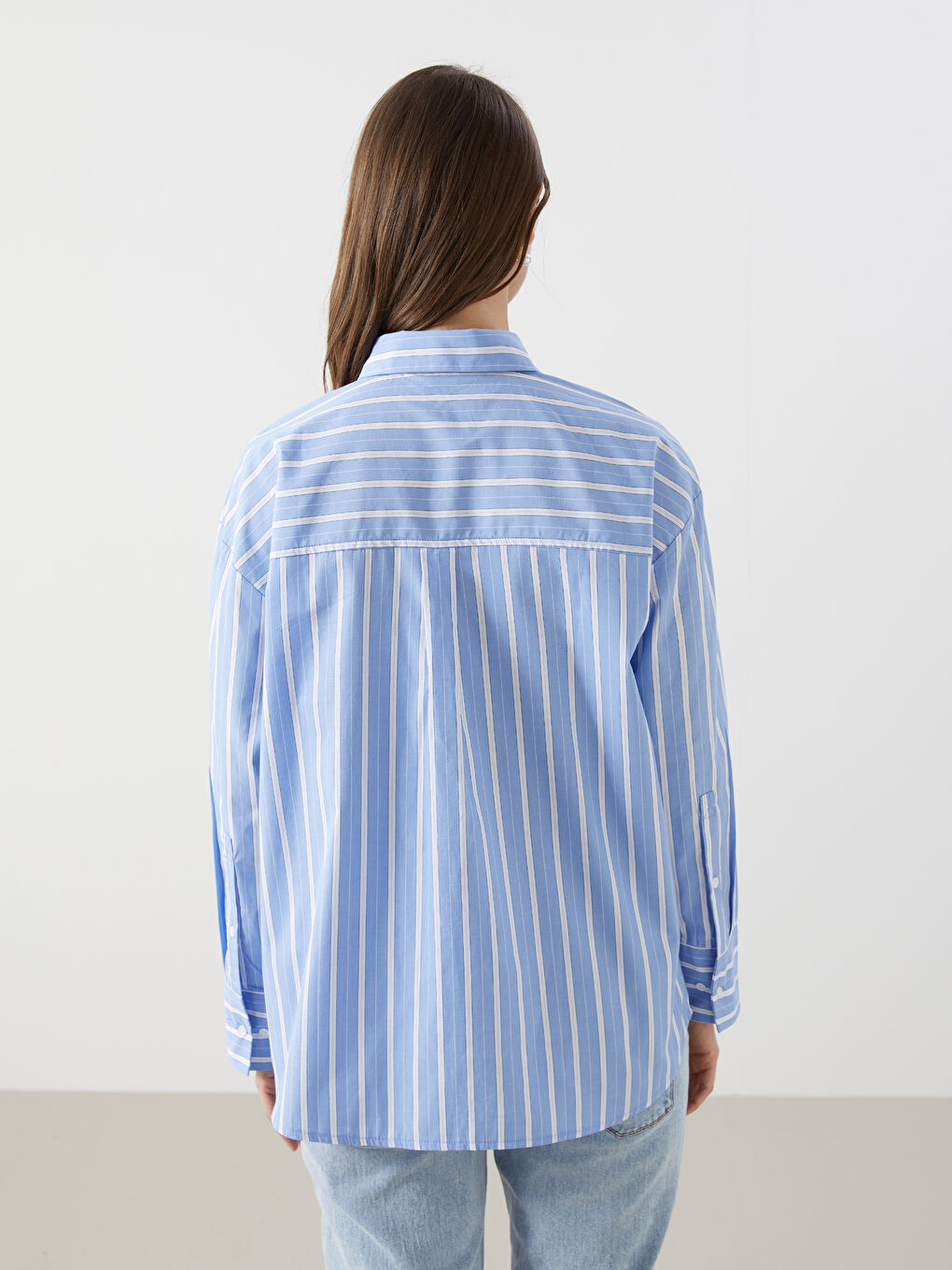 Striped Oversize Poplin Women's Shirt -S5DH80Z8-LEN