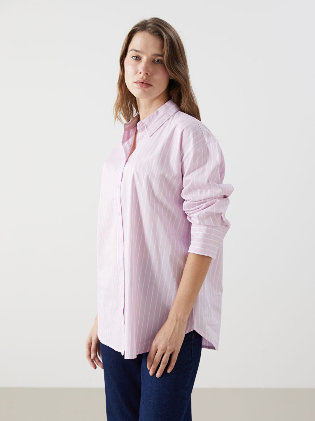 LC Waikiki Prugasta prevelika poplin ženska košulja -S5DH80Z8-LGL