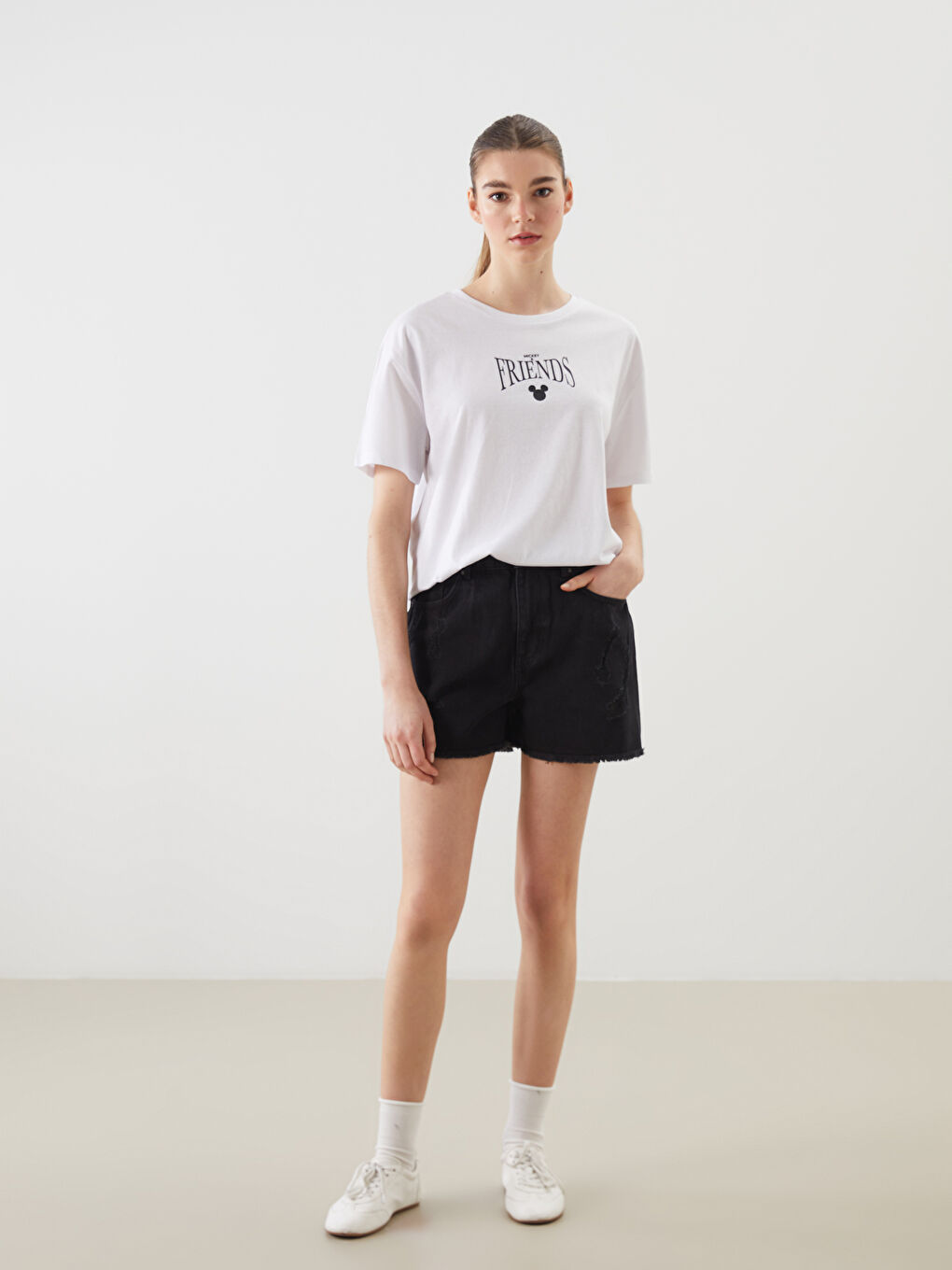 Crew Neck Mickey Mouse Printed Women's T-Shirt -S5DH81Z8-Q6K
