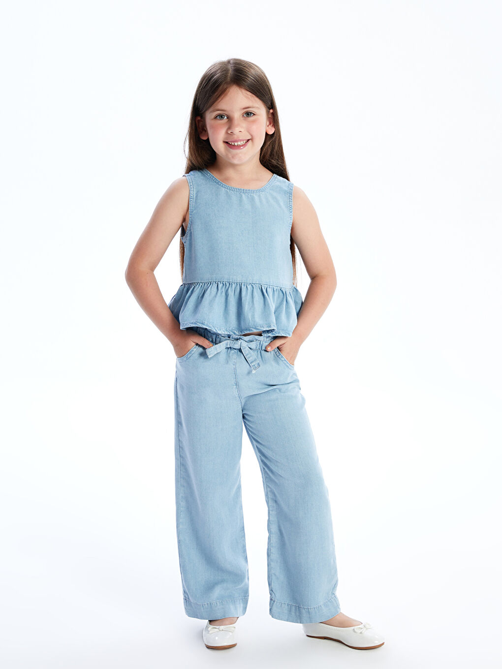 LCW Kids Beli Lastikli Rahat Kız Çocuk Jean Pantolon -S5DI19Z1-LR1