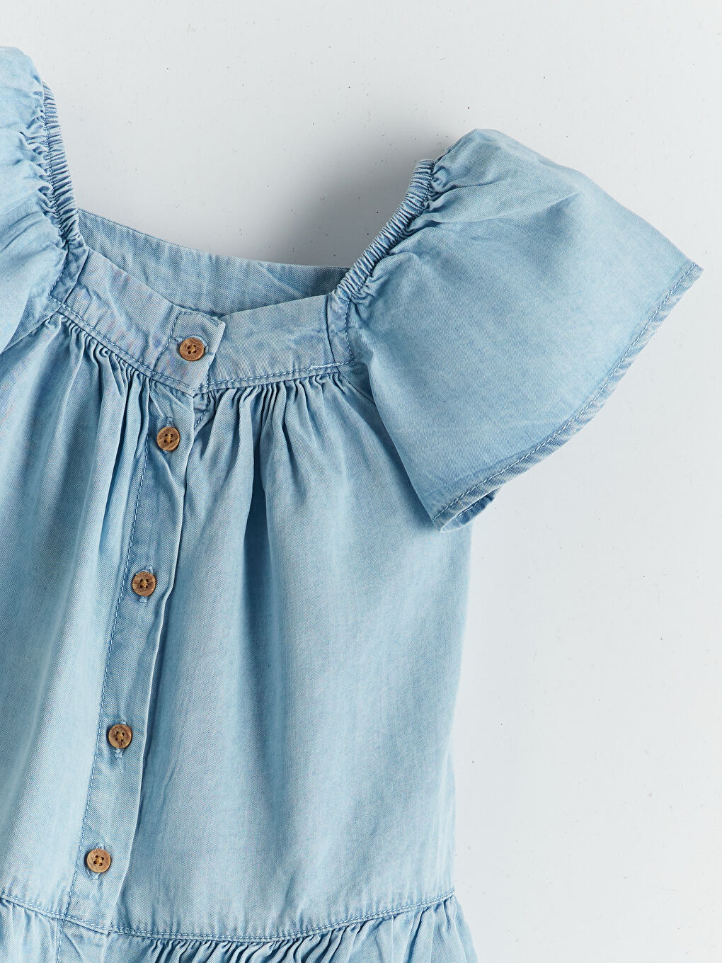 Square Collar Ruffled Girls' Denim Dress-2