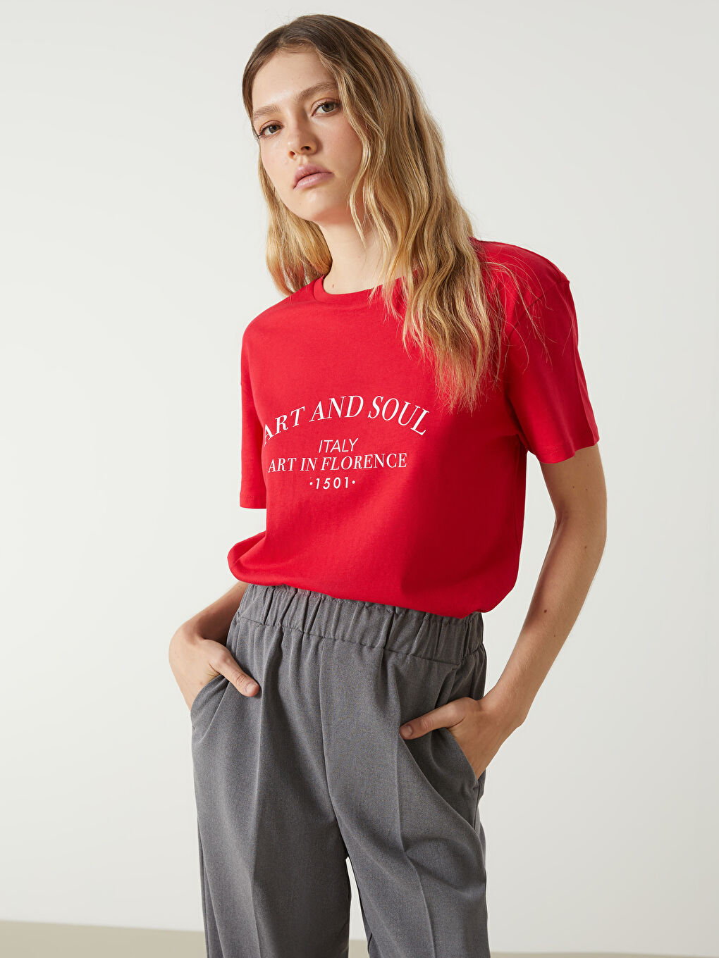 LCW Vision Crew Neck Italy Printed Women's T-Shirt -S5DI31Z8-KF0
