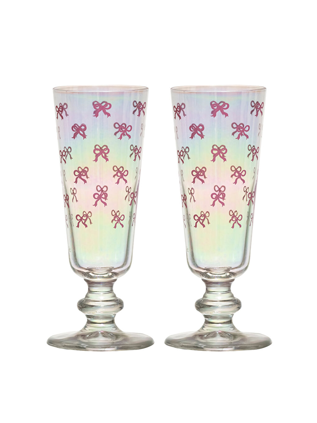 Pembe Fiyonk Baskılı Ayaklı Cam Bardak Seti 2'li 180 ml-1