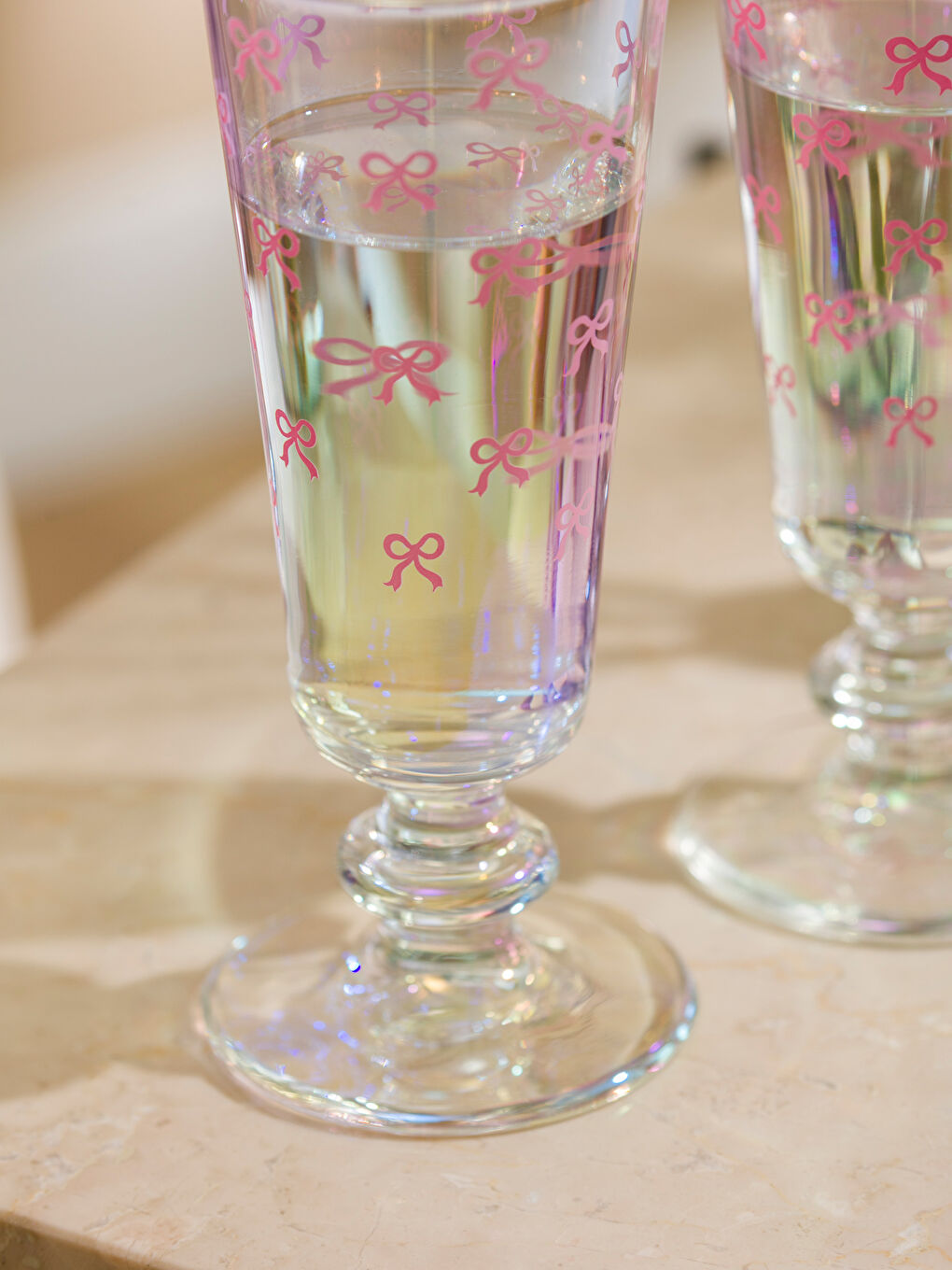 Pembe Fiyonk Baskılı Ayaklı Cam Bardak Seti 2'li 180 ml-2