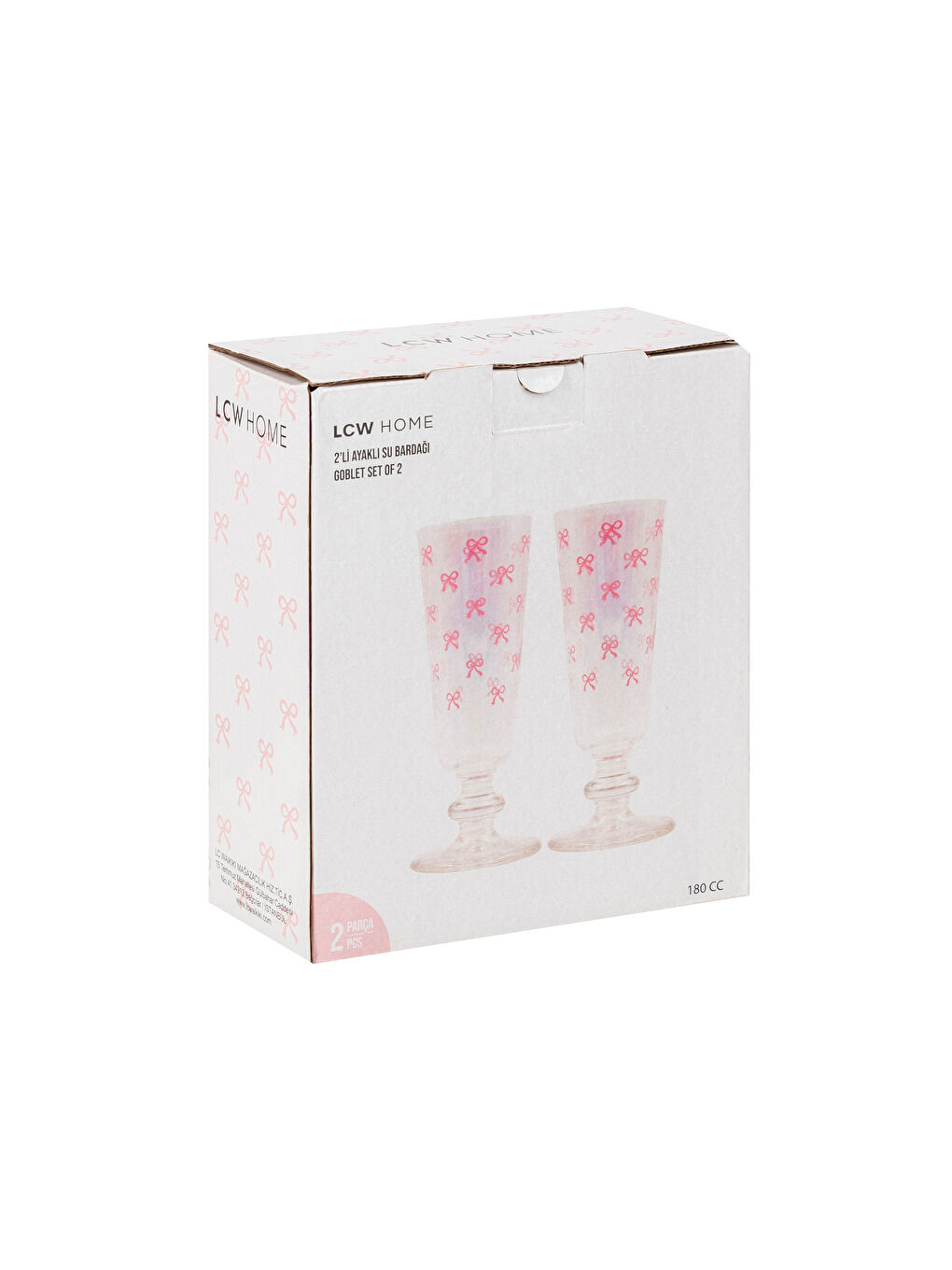 Pembe Fiyonk Baskılı Ayaklı Cam Bardak Seti 2'li 180 ml-3