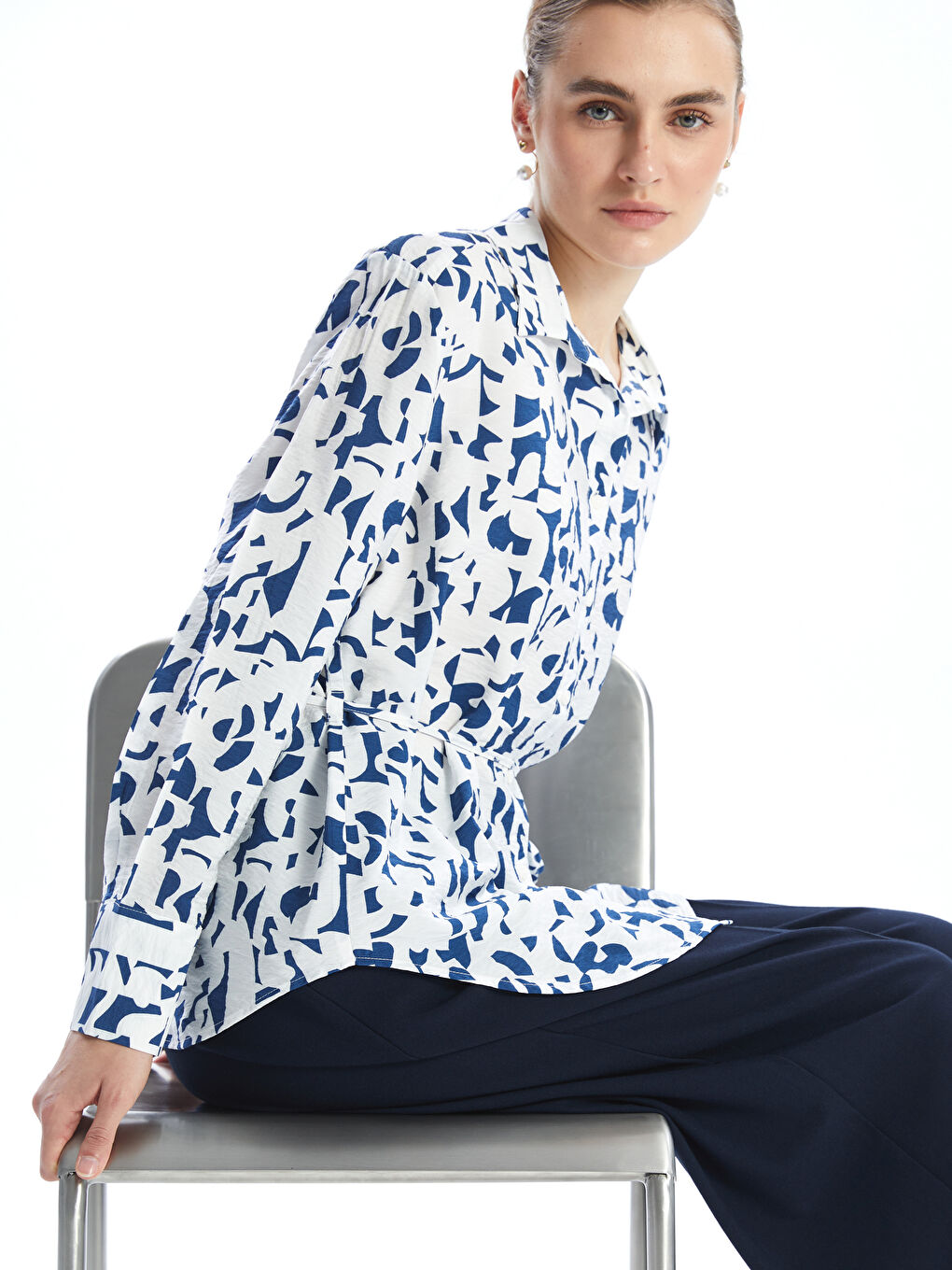 Loose Fit Patterned Women's Shirt -S5DI68Z8-VE4