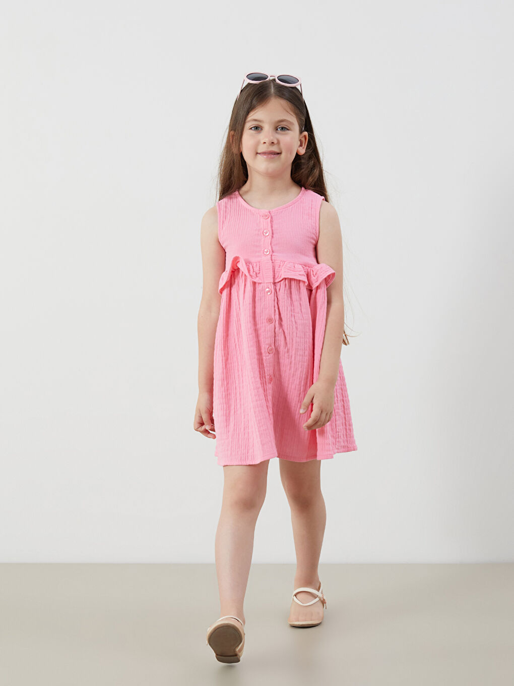 LCW Kids Front Buttoned Muslin Girls' Dress -S5DI82Z1-FNL